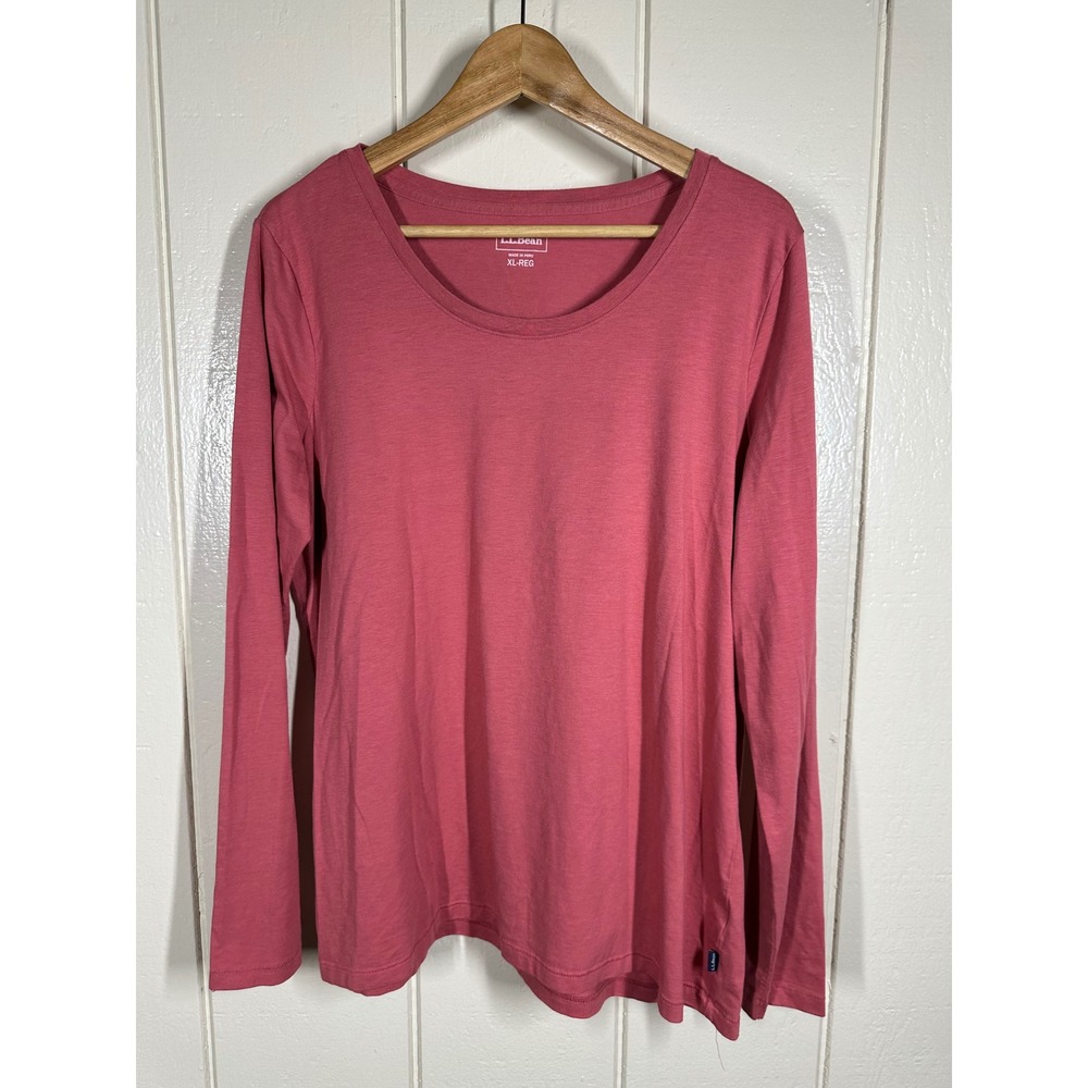 L.L.Bean T-Shirt Womens XL Pink Long Sleeve Scoop Neck Solid Basic Tee Regular